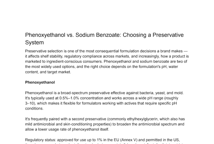 write ingredient and formulation content for personal care and chemical